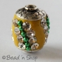 25pc Yellow Bead Studded with White Rhinestones & Green Metal Chain