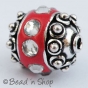 25pc Red Bead Studded with White Acrylic Rhinestones