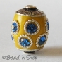 25pc Yellow Beads Studded with Metal Rings & Blue Rhinestones