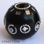 50pc Black Round Bead with Glass Chips & Metal Rings