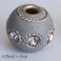 50pc Silver Bead Studded with Wire-bordered White Rhinestones