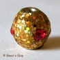 50pc Round Bead with Golden Glitters & Red Rhinestone