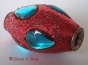 50pc Red Glitter Bead Studded with Blue Shaped Cabochons