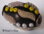 50pc Black Bead Studded with Seed Bead &  Metal Design