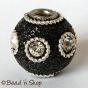 50pc Black Glitter Bead Studded with Wire Rings & Rhinestones