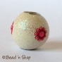50pc Off White Glitter Bead Studded with Red Flower