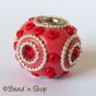 50pc Red Bead Studded with Seed Beads & Rhinestones