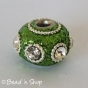 50pc Green Glitter Euro Style Bead with White Rhinestones & Metal Rings