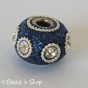 50pc Blue Glitter Euro Style Bead with White Rhinestones & Metal Rings