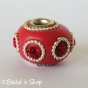 50pc Red Euro Style Bead Studded with Red Rhinestones and Metal Rings