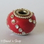 50pc Red Euro Style Bead Studded with Small Silver Cabochons