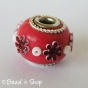 50pc Red Euro Style Bead Studded with Flower and Seed Beads