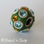 50pc Green Euro Style Bead Studded with Rhinestones and Metal Rings