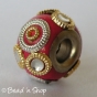 50pc Red Euro Style Bead with Golden & Silver Rings