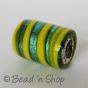 100 Gram. Green Yellow Color Silver Foil  Cylindrical Fancy Glass Beads