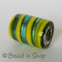 100 Gram. Green Yellow Color Silver Foil  Cylindrical Fancy Glass Beads