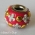 Red Euro Style Bead with Golden Cabochons & Silver Flowers